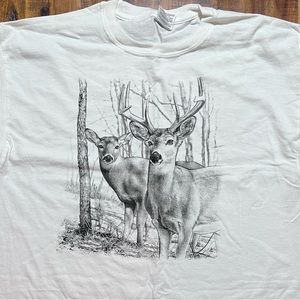 2XL White T-Shirt with White Tail Deer Print on front